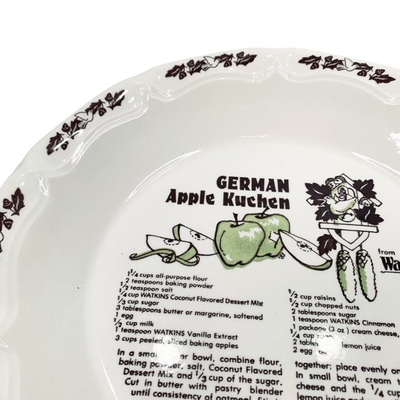 Vintage Watkins German Apple Kuchen Pie Plate Pan Recipe Oven Ware Kitchen Decor - Picture 2 of 9